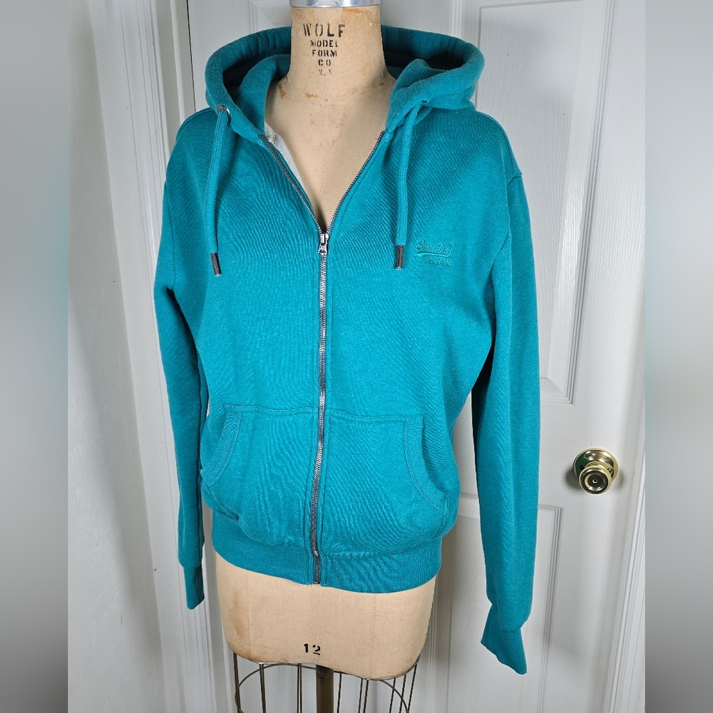 Super Dry Teal‎ Full Zip Fleece Mens Hoodie L